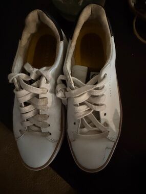 Cole Haan White Leather Low-Top Sneakers with Brown Trim